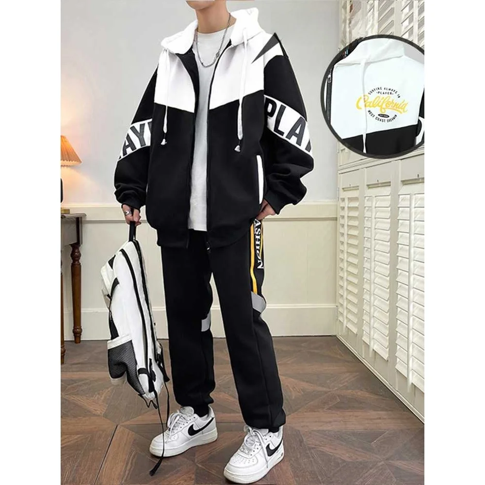 Casual Spor Men's Set Ins Sle Long Sve Jaet And Pants Two Piece Suit Sli Trendy Youthful Winter Outfit