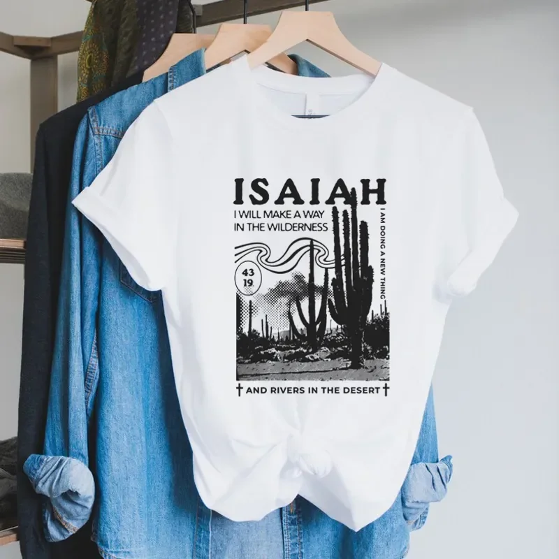 Isaiah 43:39 Bible Verse T-Shirt Women Vintage Boho Jesus Christian T Shirts Religious Faith Tee Shirts Short Sleeve Ladie Tops