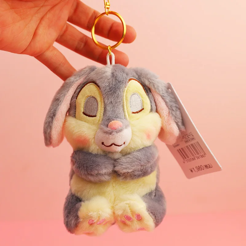 14cm Kawaii Disney Bambi Thumper And Miss Bunny Keychain With Plush Toy Lovely Rabbit Kids Plushie Key Chain Anime Pendant Girls