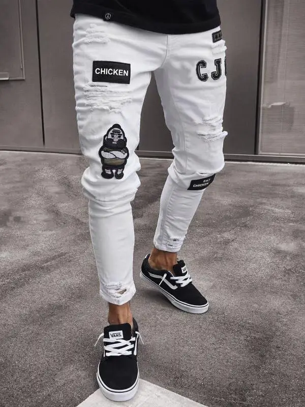 Jeans da uomo slim fit bianchi di fascia alta Bla Pantaloni in denim con punzonatura alla moda Pantaloni lunghi Chiusura con cerniera Scena sportiva adatta