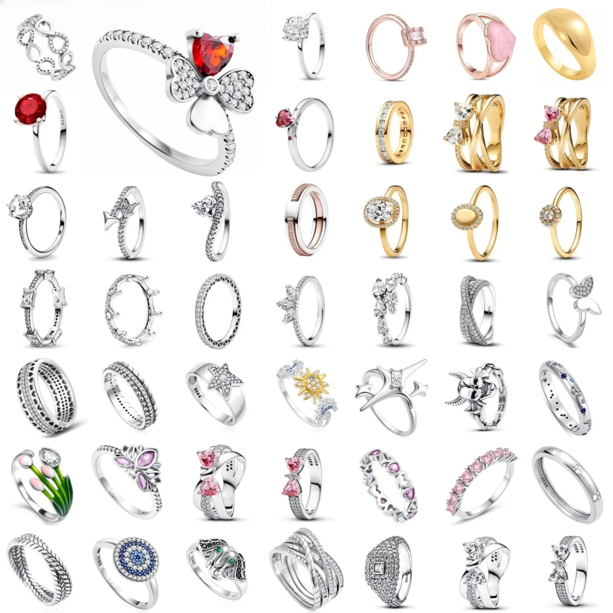 2025 New 925 Silver 6 7 8 9 Heart Ring Pink Lucky Grass Bow Moon Ring, Suitable for Party Wedding Party Fashion Jewelry