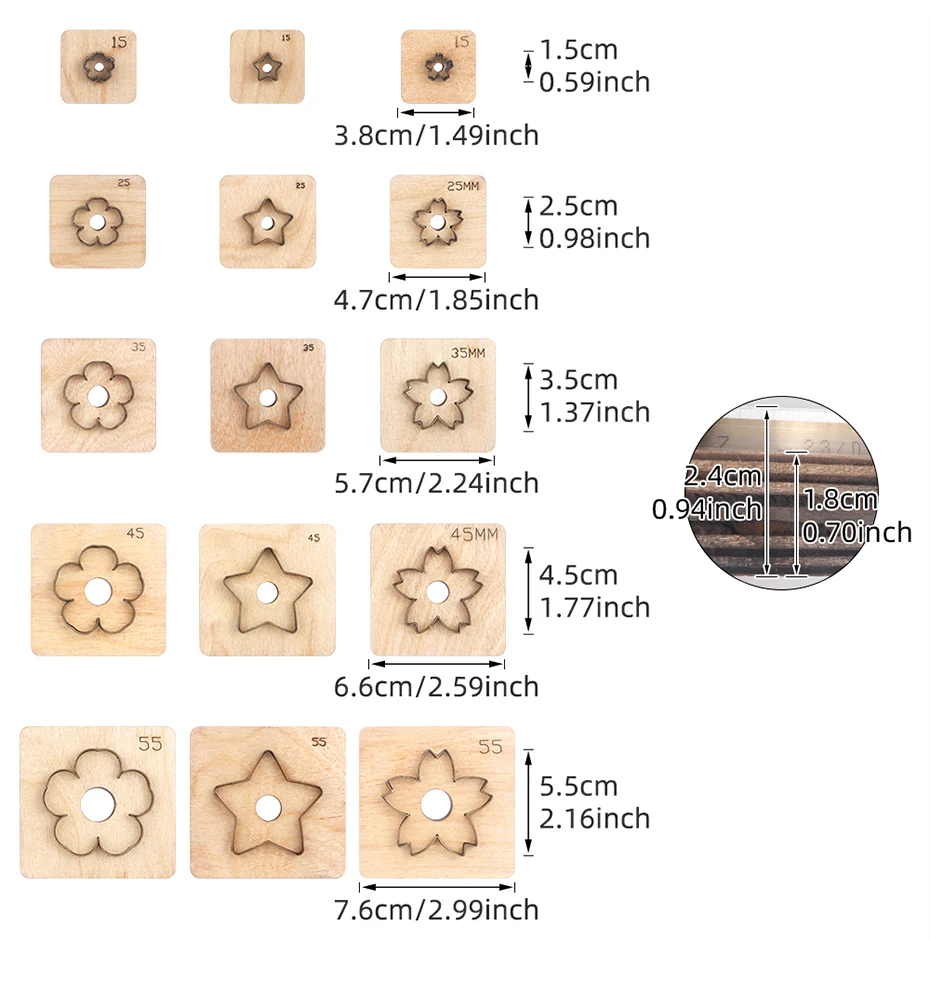Qjh 2,5-5,5 cm Sakura, Blume, fünfzackige Sterne Stahl Leders ch neider, Schneidform für Leder, Stahl Punsch leder Handwerk – Detail 13