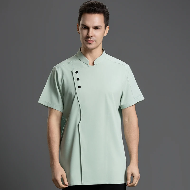 Ropa de Chef de manga corta para restaurante, chaqueta de cocina para mujer, camisa de cocinero para Hotel, ropa de trabajo, uniforme de servicio de alimentos, abrigo de cocina para hombre