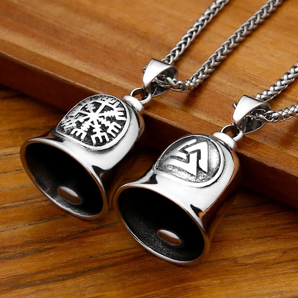 Gothic Punk Motorcycle Rider Guardian Bell Pendant Necklace Stainless Steel Retro Personality Lucky Fashion Jewelry Gift For Men