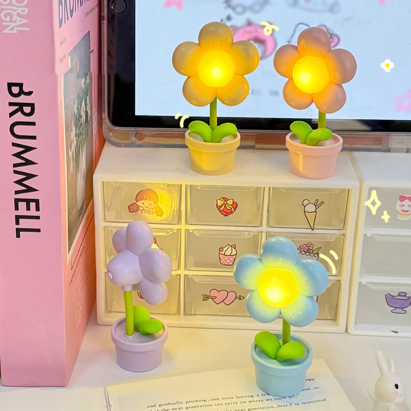 

Mini LED Flower Night Light Cute Small Table Lamp Desktop Ornament Bedside Bedroom Ambient Lights Children Toy Kids Holiday Gift