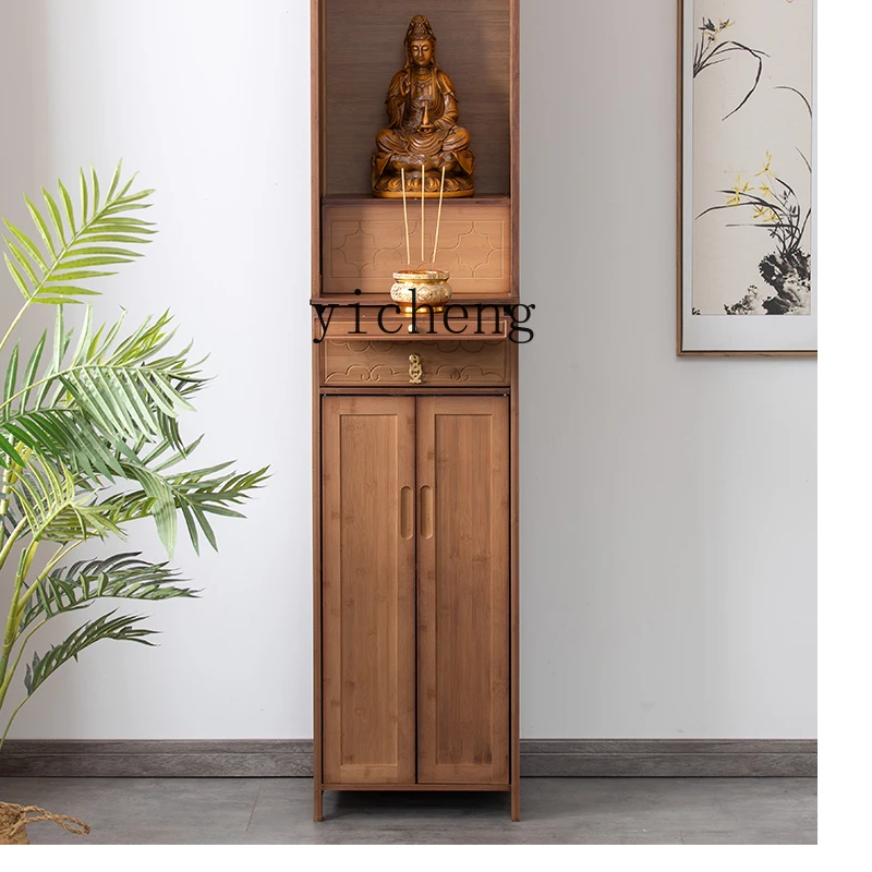 

Zf Buddha Statue God of Wealth Worship Table New Chinese Style Buddha Shrine Cabinet with Door Altar Altar