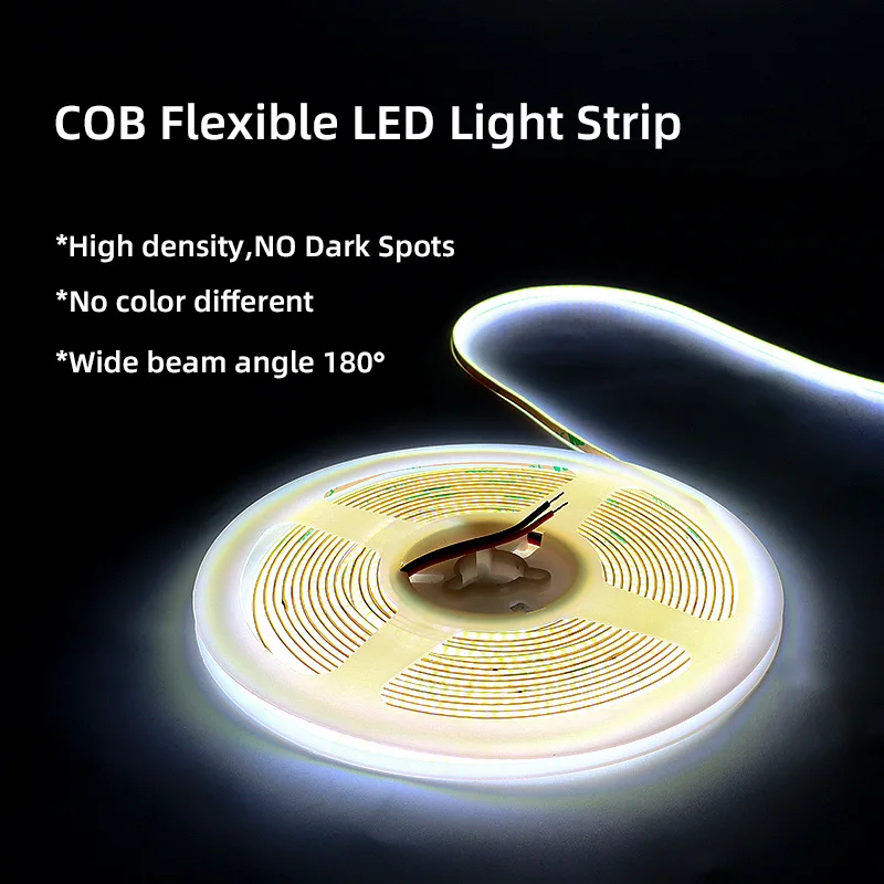 High Quality Cri90 Free Cutting 12V 24V 3mm 5mm 8mm Cob Led Strip Dimmable Brightness Self-adhesive Led Strip Light