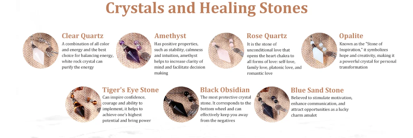Natural Stone Crystal Pendulum for Reiki Divination 12 Facet Hexaonal Points with Dream Catcher Chain Spiritual Pendulos X072
