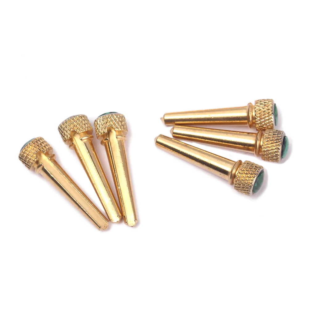 

6Pcs Brass Acoustic Guitar Bridge Pins Tone Pin Set Flat Design Inlaid Abalone Replacement for 6 String Guitar