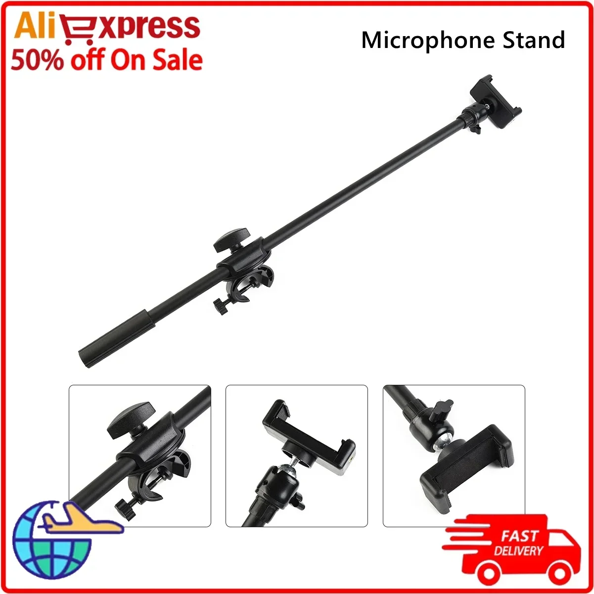 

55CM Adjustable Rotating Metal Microphone Stand Crossbar Arms Mic Clip Phone Holder Extension Bracket Designed With 3/8 Thread