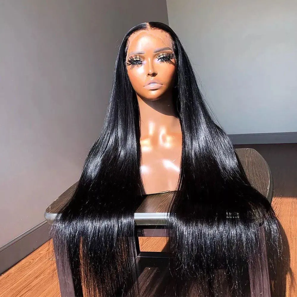 HD 38 40 inch Straight 13x4 13x6 Human Hair Lace Closure Frontal Wigs Remy Brazilian PrePlucked Lace Front Wig For Black Women