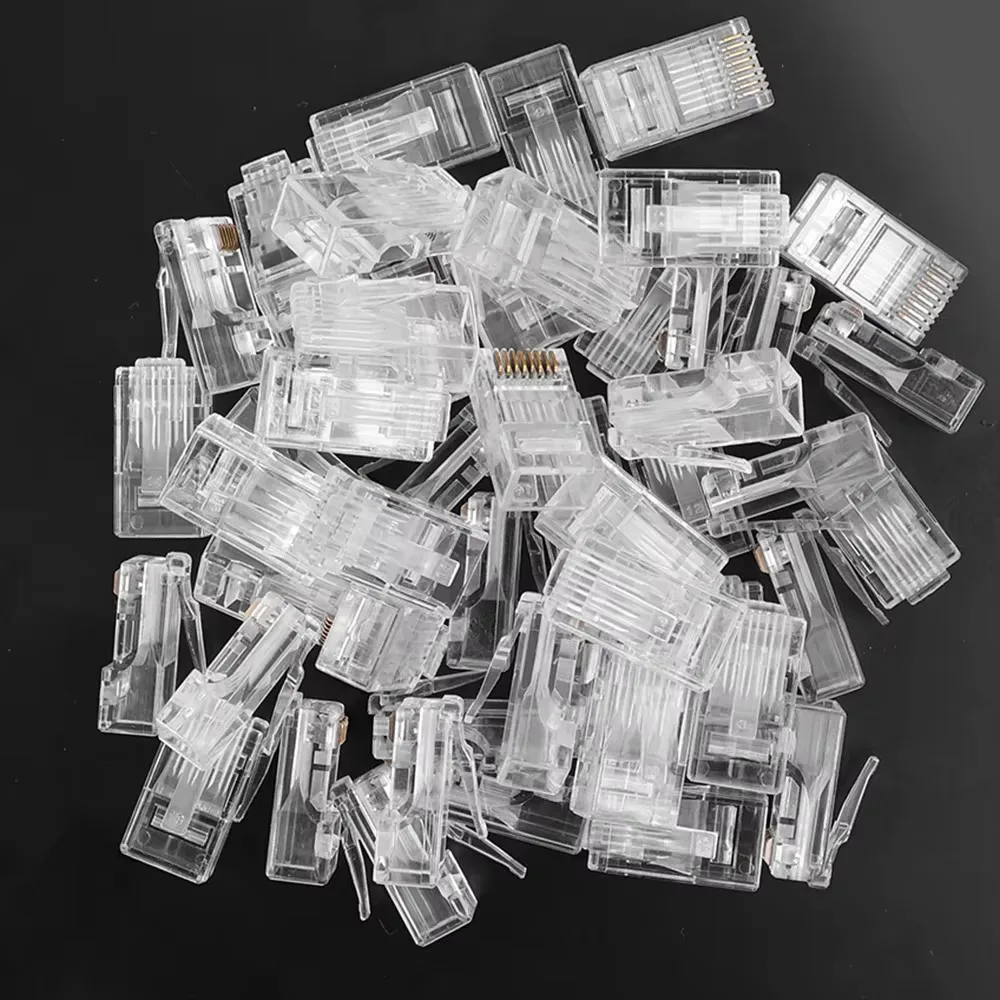 RJ45 Cat6 Cat5e Pass Through Network Connectors Ethernet Cable Gold-plated Crimp End Stranded UTP Unshielded Modular Plug