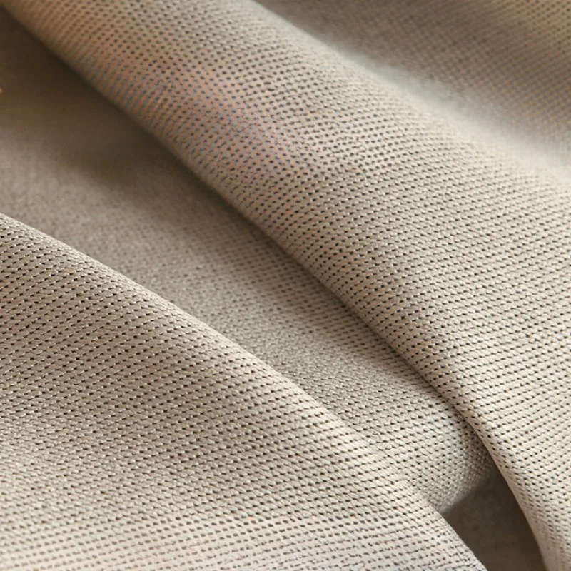 European Curtains for Living Room Bedroom Dining Hall Hemp Full Blackout Sound Insulation Milk Tea Color Custom Size White Tulle