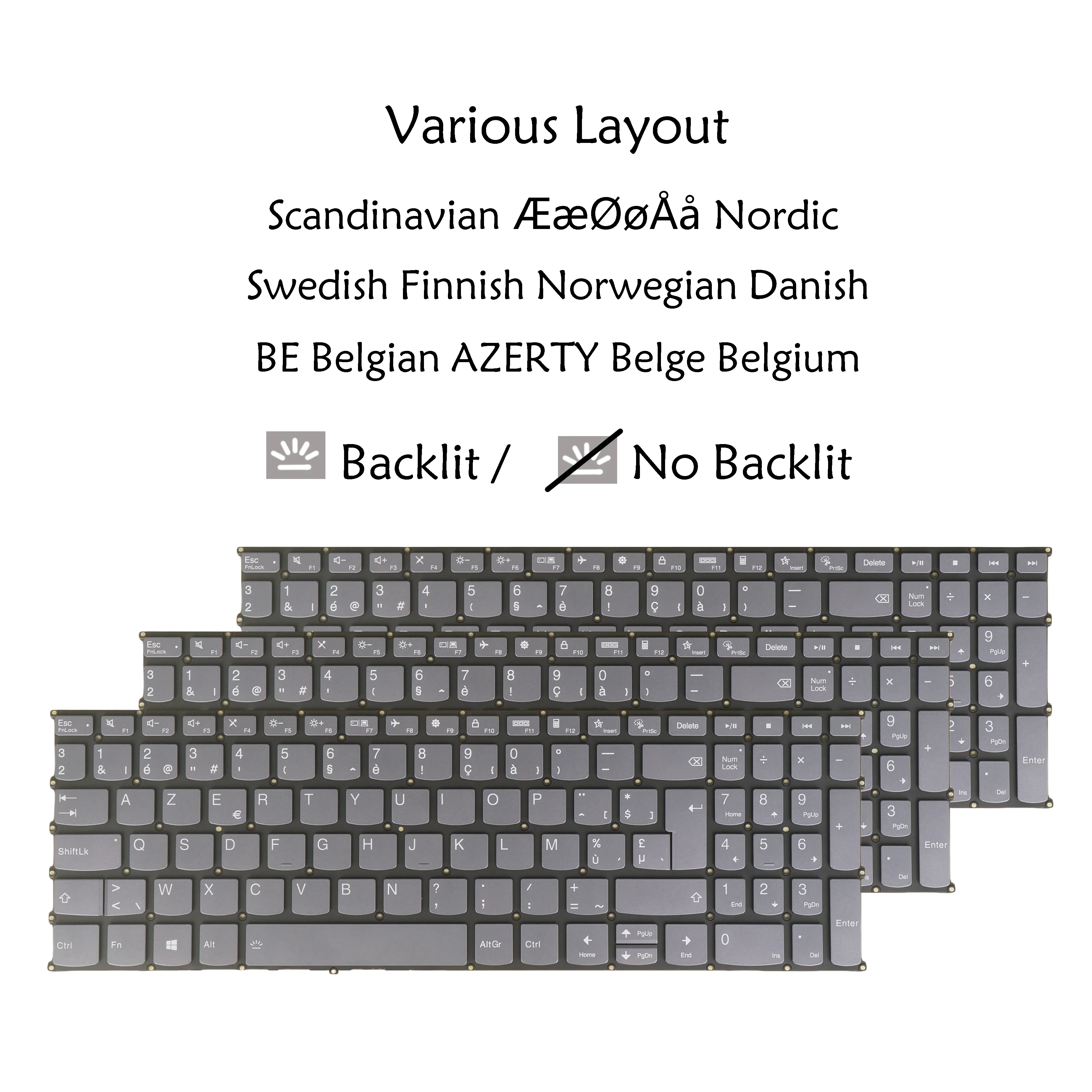 Belgian AZERTY Nordic ND Laptop Keyboard For Lenovo Ideapad 3 17ABA7, 3 17IAU7, 3 17IRU7, 3-17ADA6 3-17ALC6 3-17ITL6 Backlit /No