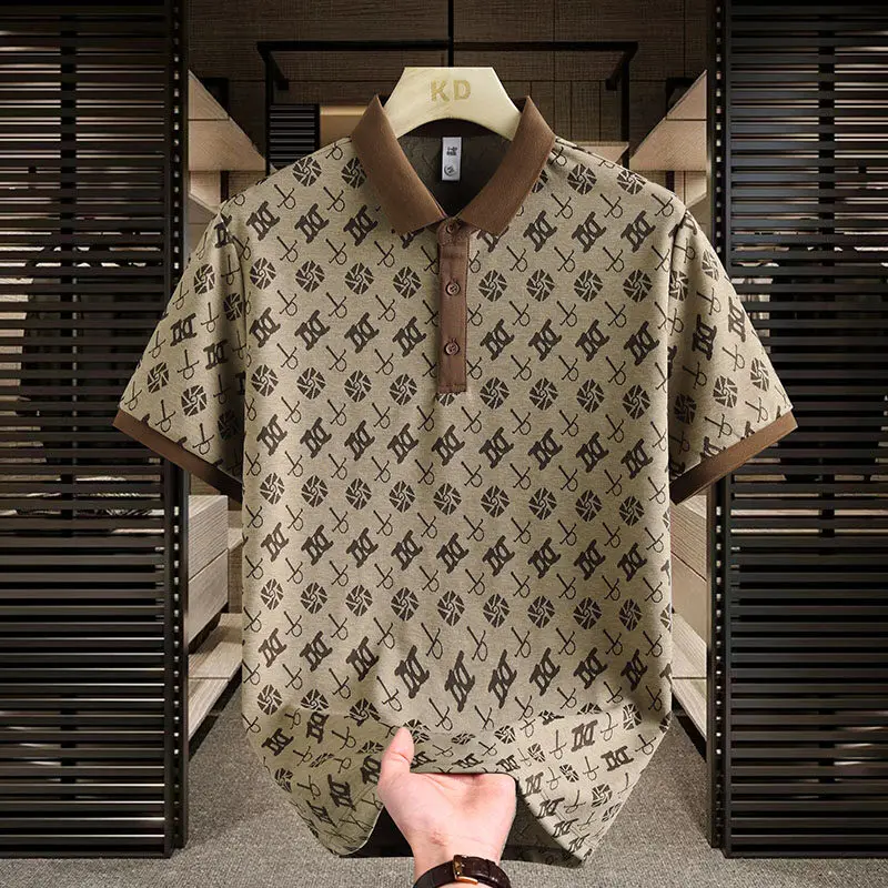 

High Quality Letter Print Polo Shirts Men's Summer Short Sleeved Lapel T-shirt Slim Casual Tees Tops Social POLOS Men Clothing