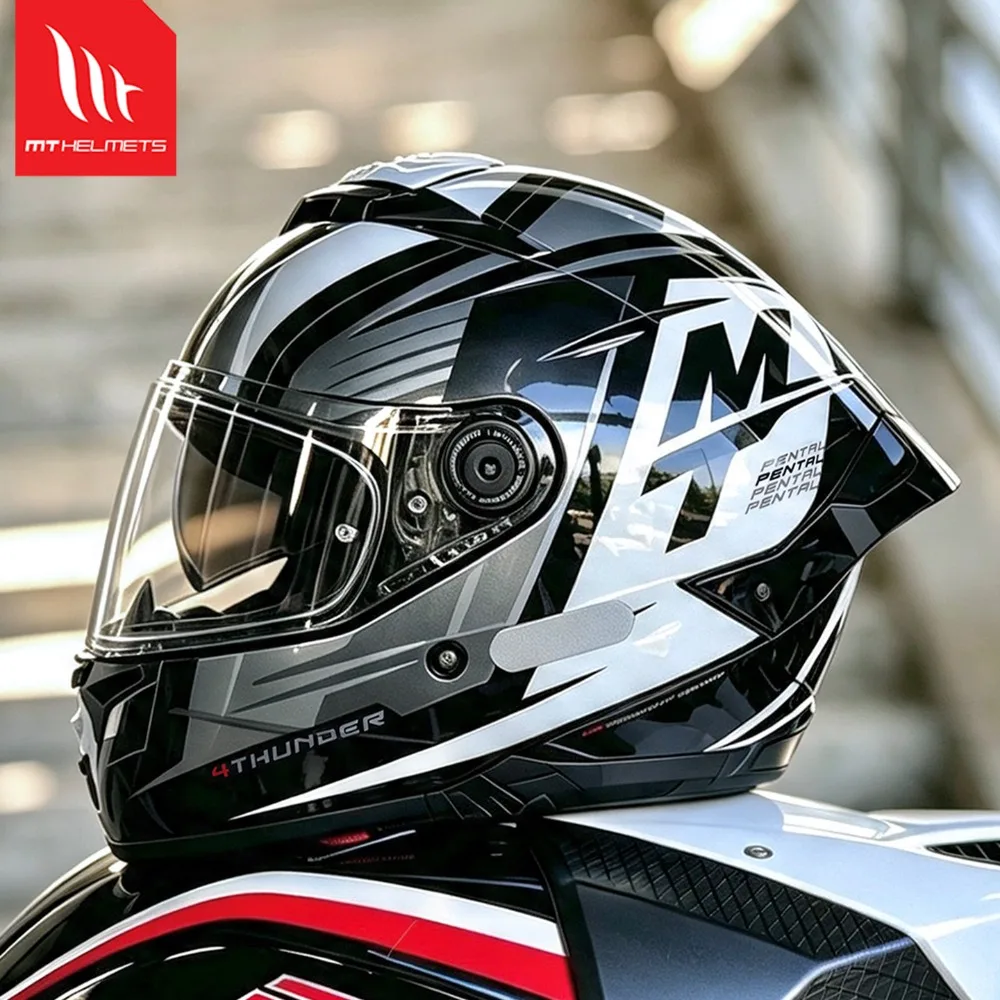 MT THUNDER 4 PRO Full Face Motorcycle Helmet Dual Visor Large Rear Spoiler Unisex Men Women All Season Street Racing Helmet ECE