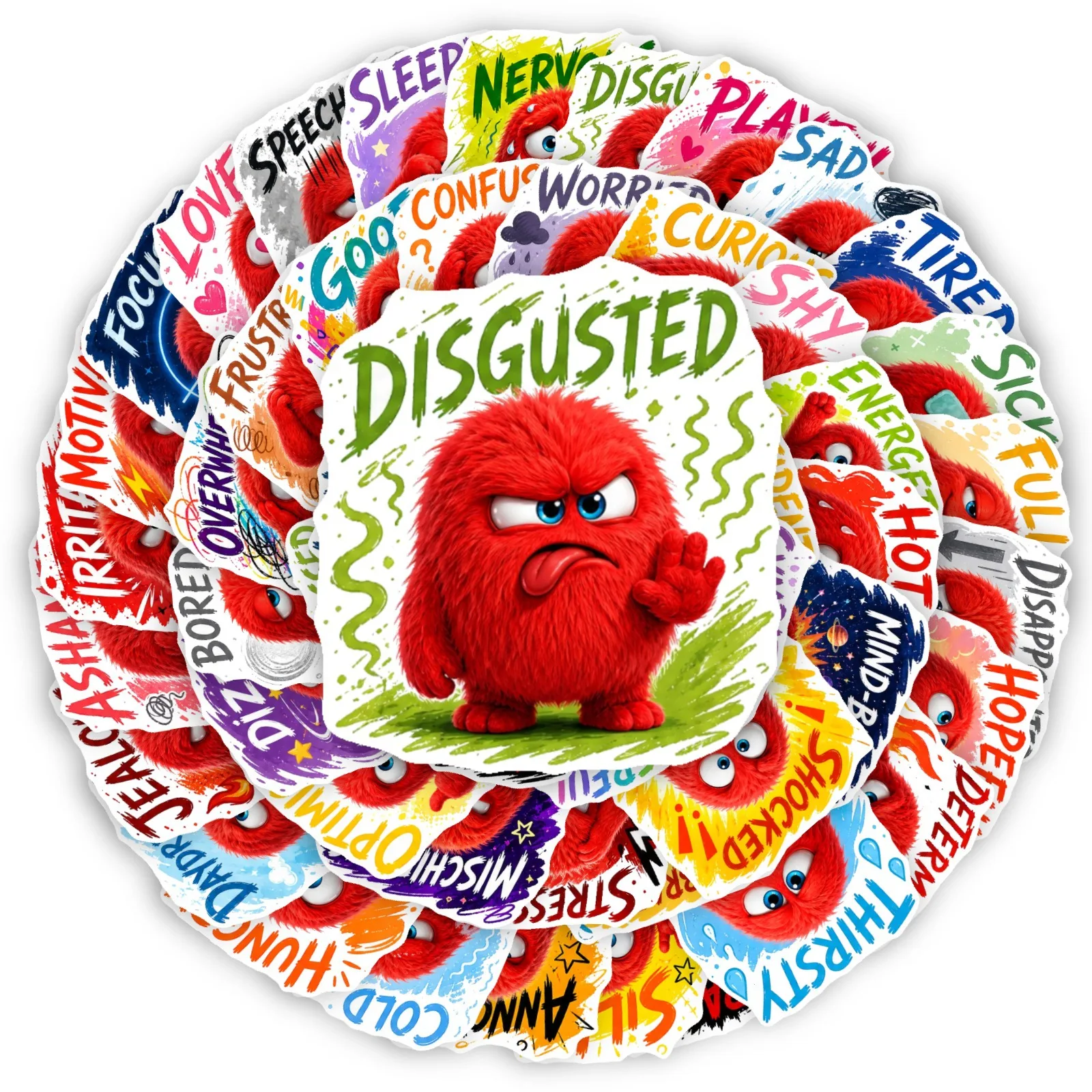 50 PCS Cartoon Red Plush Little Monster Funny Emotion Expression Graffiti Stickers Decorate Laptop Luggage Non Repeated Decals