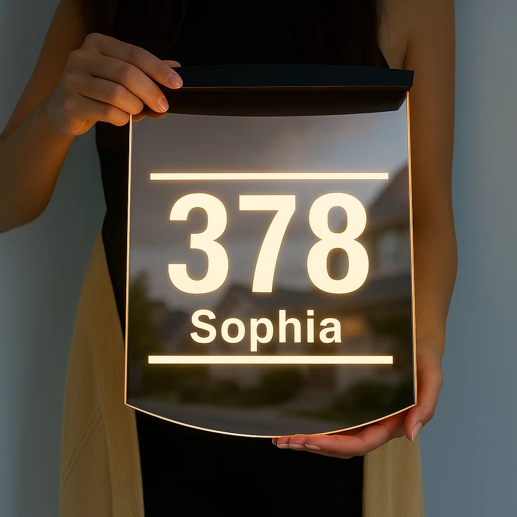 

Изготовленный на заказ номер дома, солнечный свет, вилла, уличный адрес, освещенный знак, акриловая уличная светодиодная солнечная вывеска, современная 3D-дверная табличка