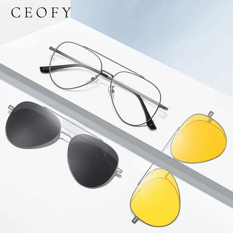 

Ceofy Men Women Fashion Retro Polarized Glasses Frame Night Vision Sun Clip Magnet Optical Sunglasses Eyeglasses Frame