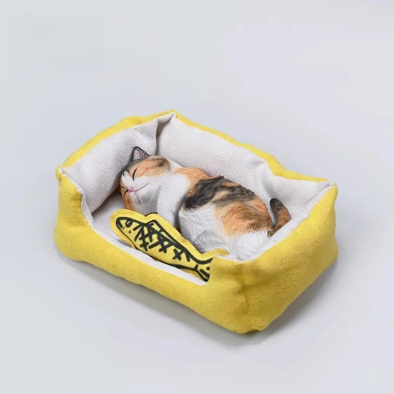 

JXK Sleepy Cat Simulation Three Flower Cat Animal Model Handmade Gift Mini Ornament Trendy Doll
