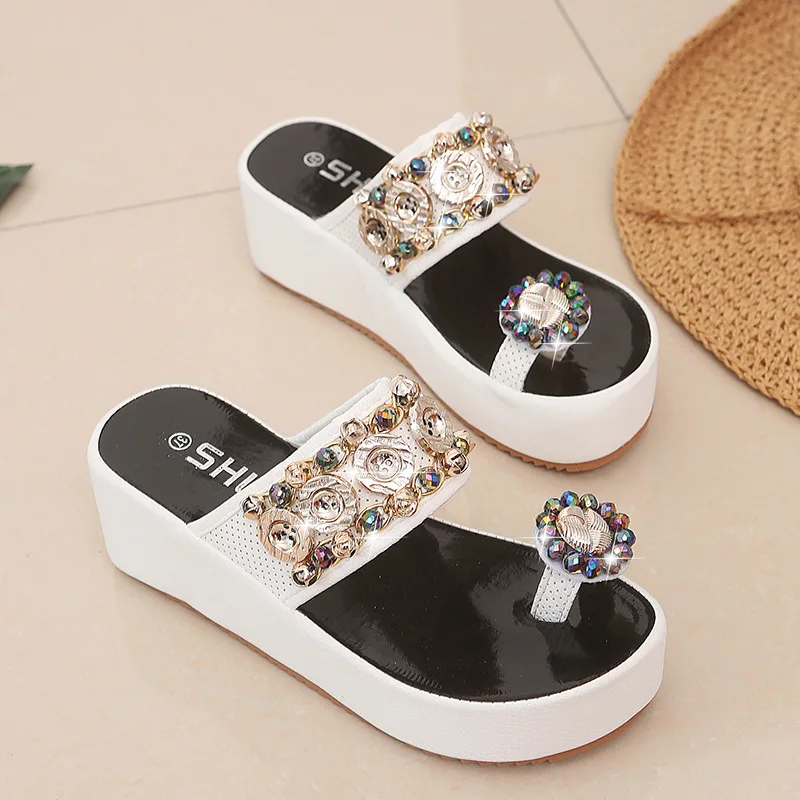 Slippers Women Summer Low Luxury Slides Shoes Jelly Flip Flops On A Wedge Pantofle Shale Female Beach Platform Designer Glitter