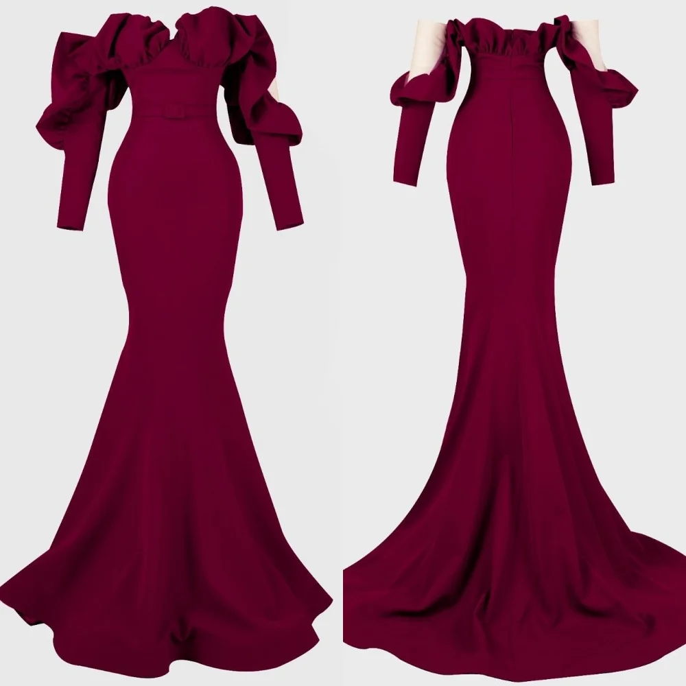 

Customized High Quality Jersey Pleat Trumpet Off-the-shoulder Long Dresses Bespoke Occasion Casual Simple