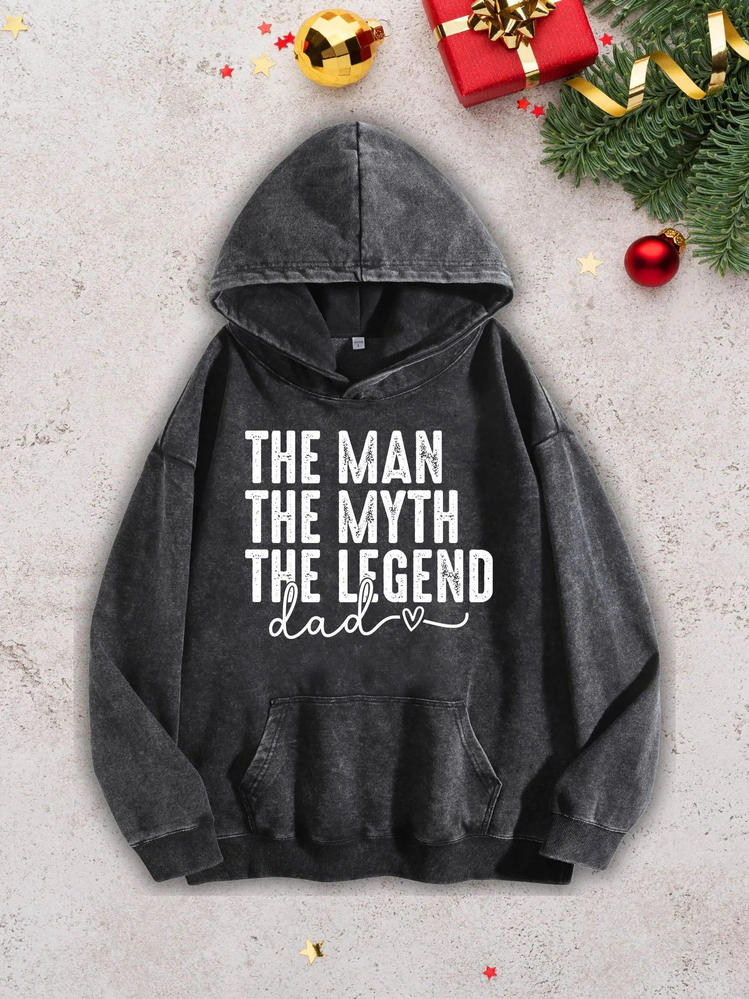 

The Man the Myth the Legend Men's Heavyweight Hoodie - Acid Wash Retro Black Pullover, Fall & Winter Sweatshirt 400Gsm