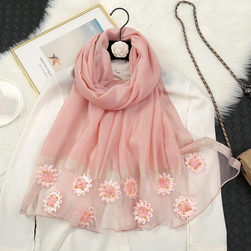 

Solid Flower Scarf Summer Women's Scarf Muslim Hijab Shawls Scarves Long Soft Shawl Muffler Organza Scarf Sunscreen Stoles