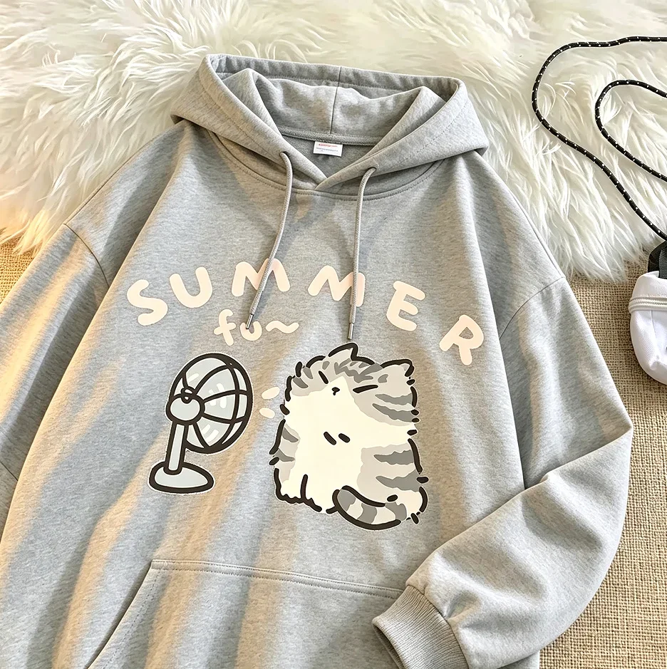 26Solid-color windbreaker and women's style hoodie creative design by American streetwear loose-fitting hooded sweatshirt couple