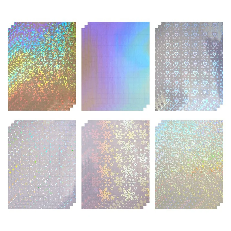 18 PCS Holographic Stickers Self-Adhesive Transparent Film A4 Waterproof Sticker Covering Film Suitable For Windows