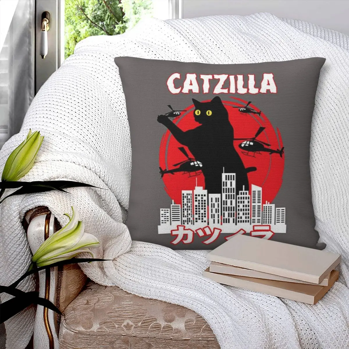 Vintage Catzilla Sunset Cats Lover Square Pillowcase Polyester Pillow Cover Cushion Decor Comfort Throw Pillow For Home Car