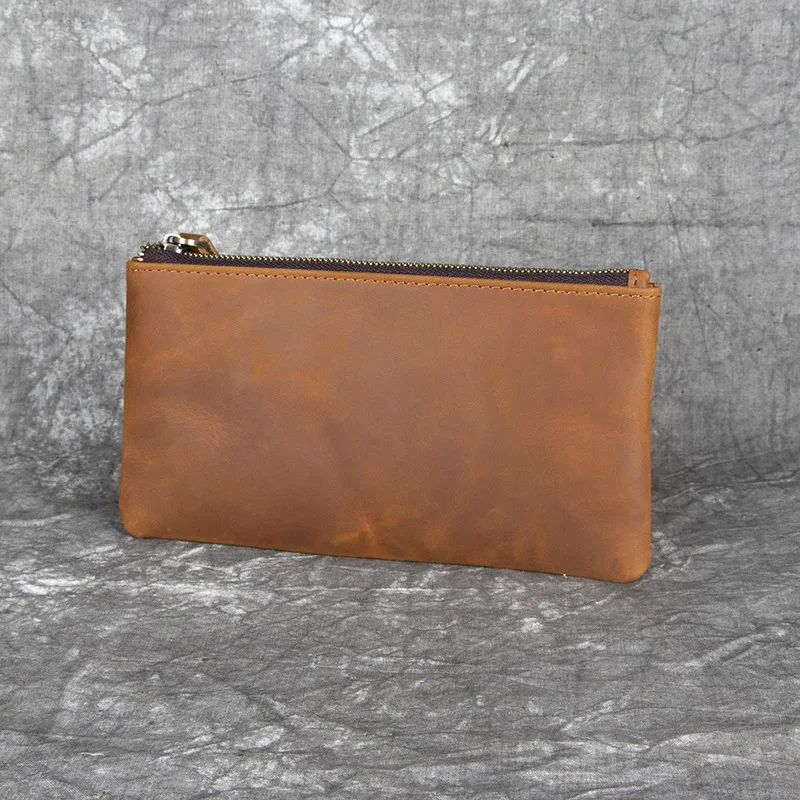 New model Men's and Women's Leather Wallet - Top-grain Cowhide - Fringe Horse Embroidery - Retro Long Style Zipper Wallet