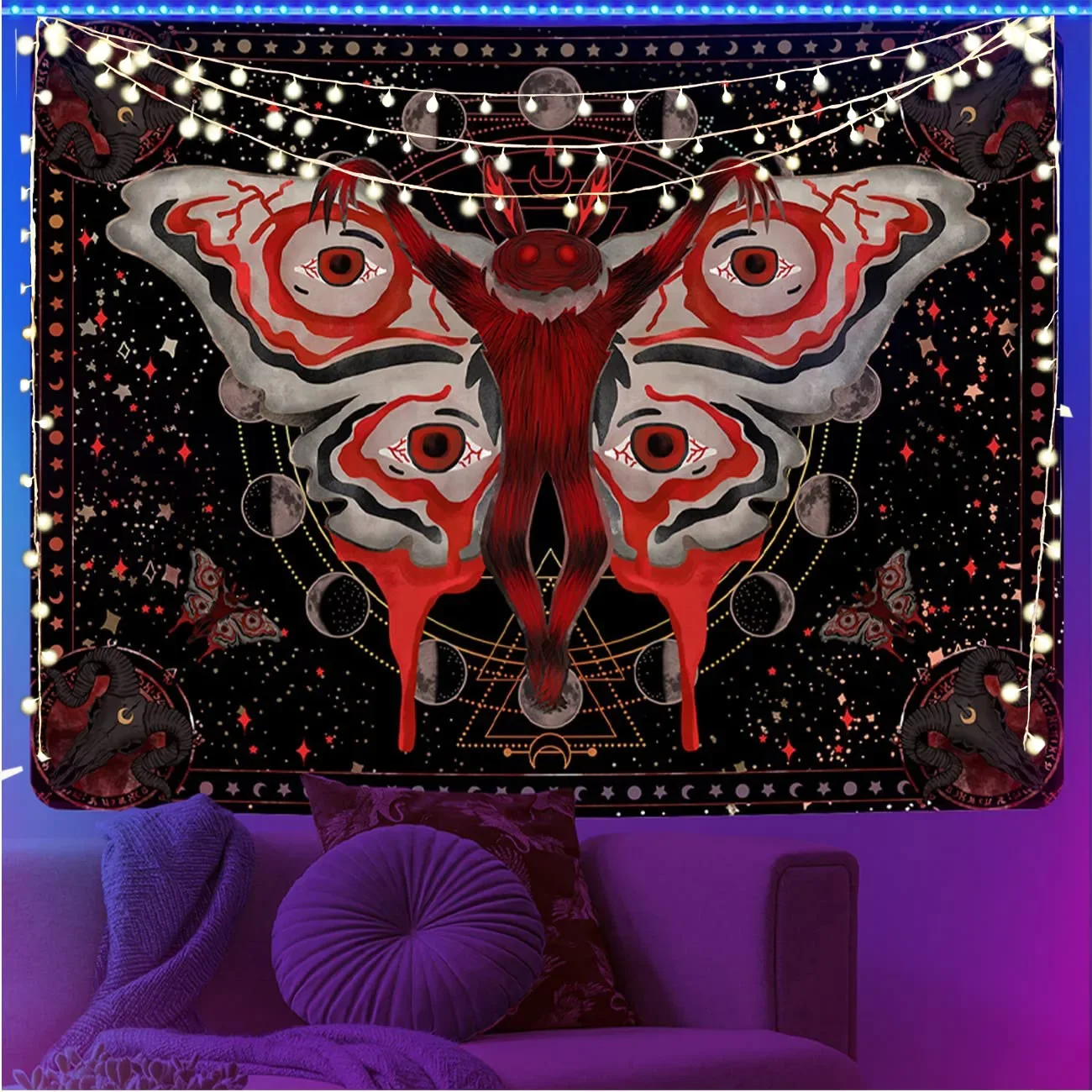 Mottenman Wandtapijt Gotische Schedel Anime Wandtapijten Mandala Decoratie Huis Vlinder Boho Kamer Decor Zwart En Rode Muur Kunst Opknoping