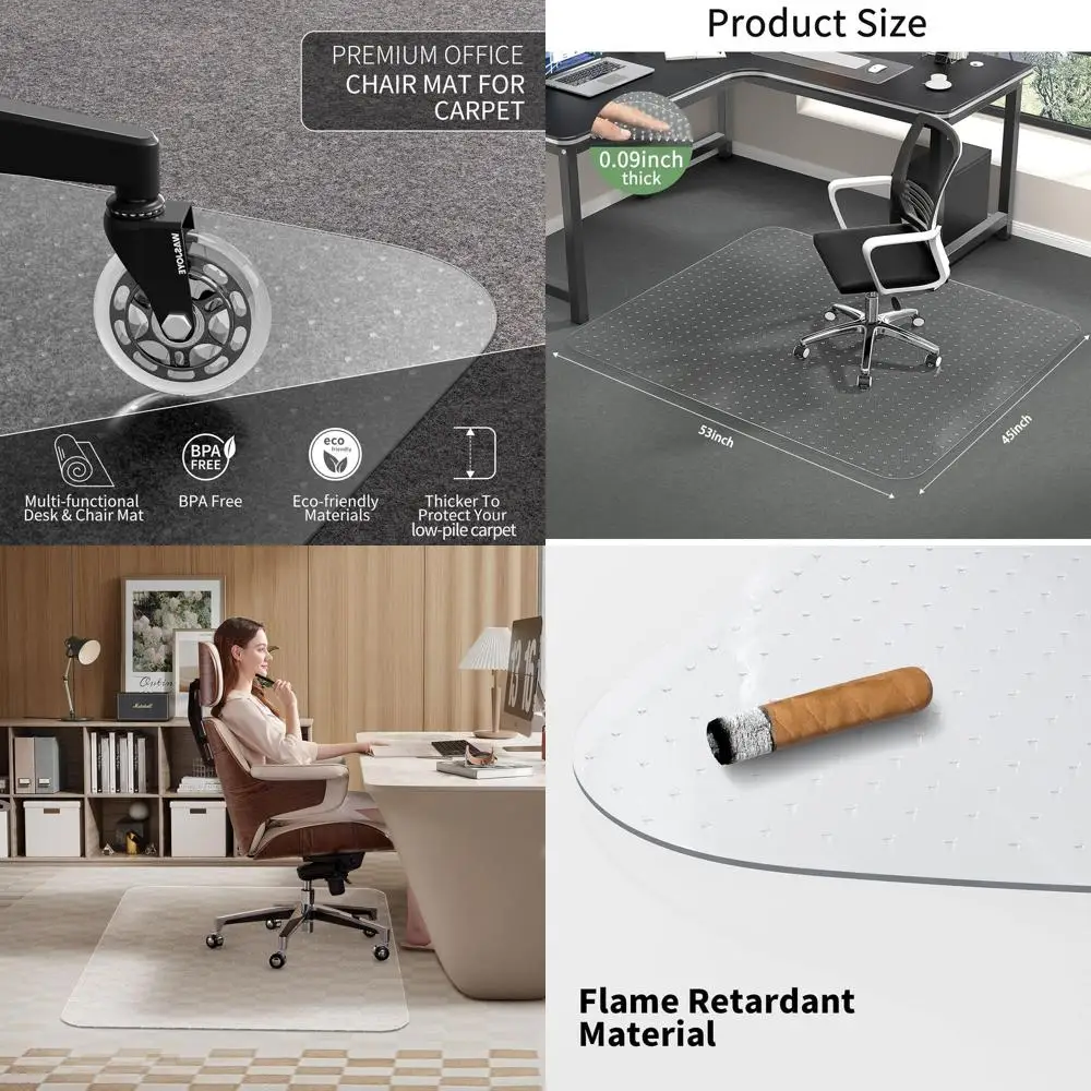 

Прозрачный коврик для офисного стула 45x53 дюймов с противоскользящими функциями для ковровых полов