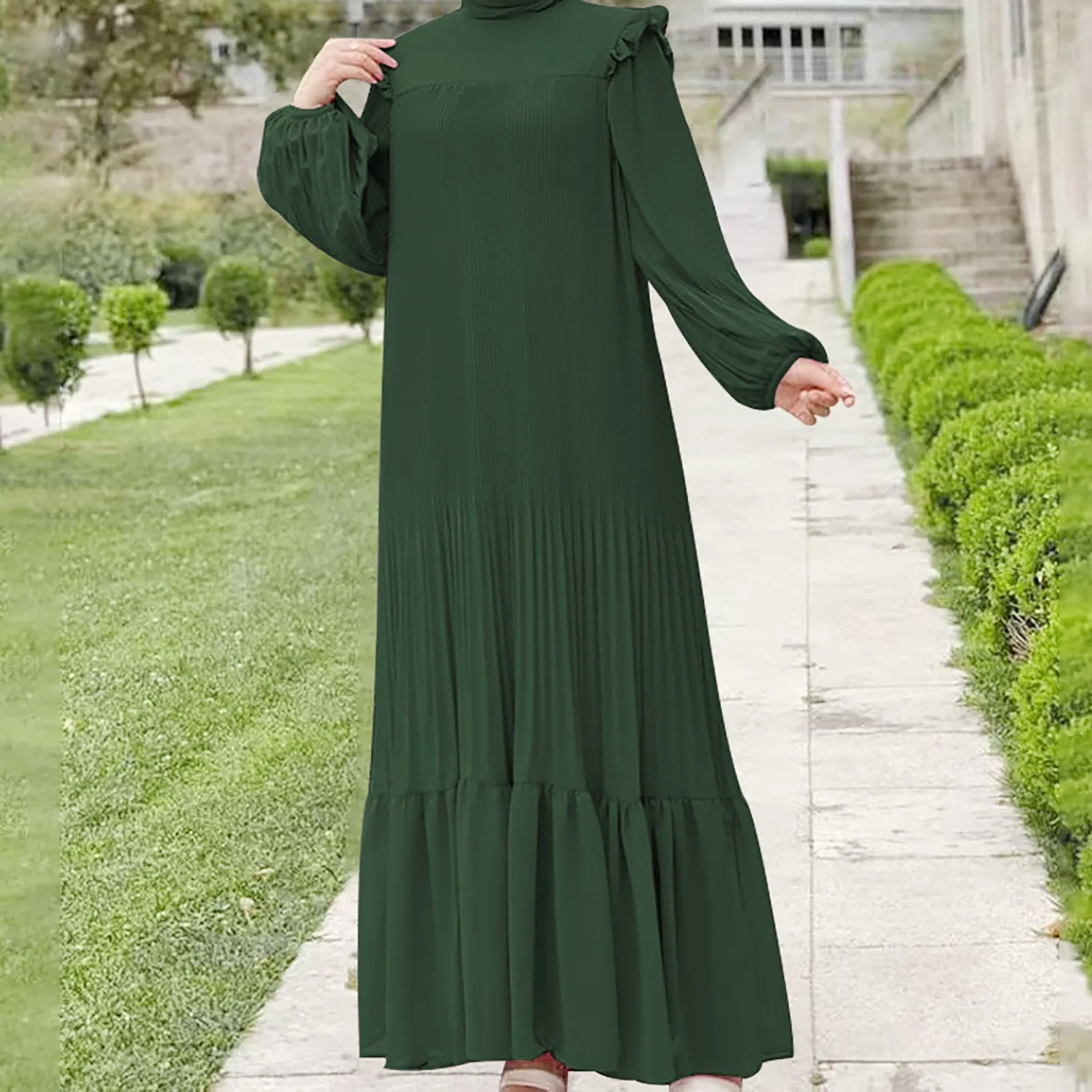 

New Modest Dress For Muslim Women Spring Fall Chiffon Abayas Pleated Dresses Turkey Pullover Fashion Loose Islam Clothing