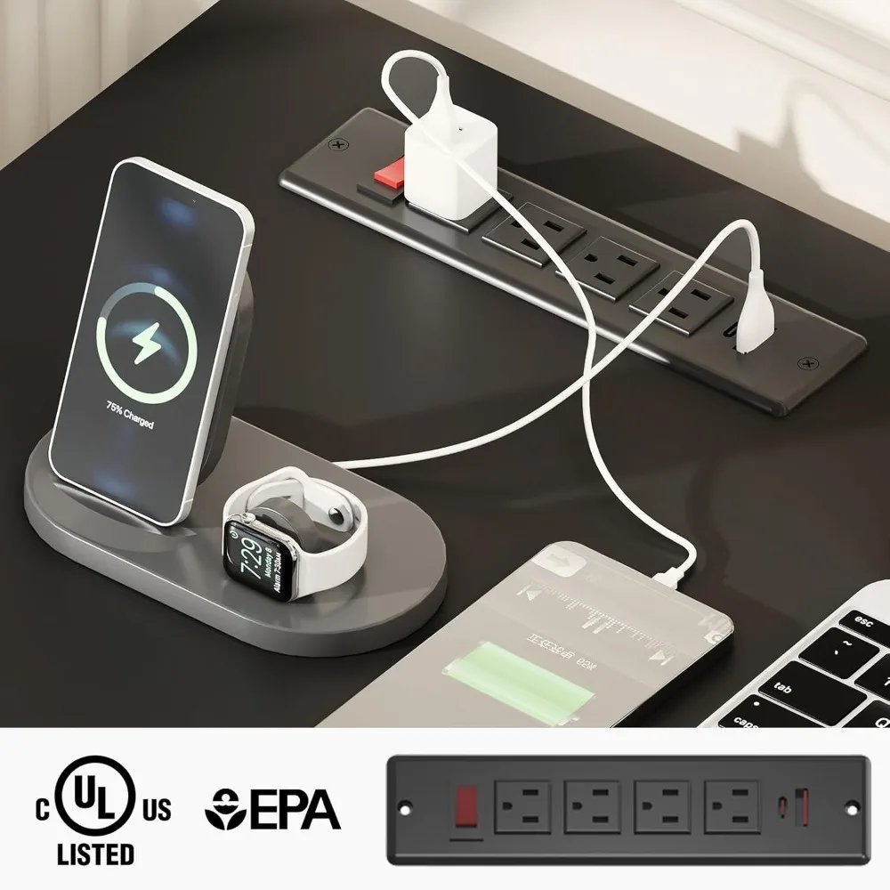 47 مكاتب إدارية، مكاتب كمبيوتر مكتبية منزلية خشبية مع ملفات وخزائن تخزين، ومحطات شحن