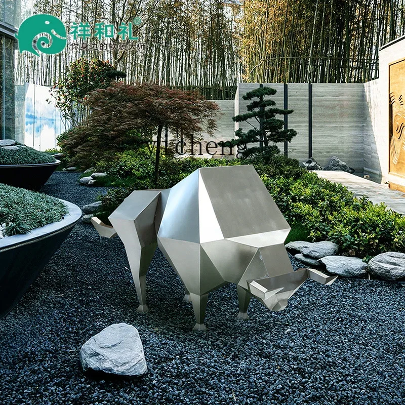 

V6 outdoor stainless steel sculpture hotel lobby entrance installation art sketch large floor ornament