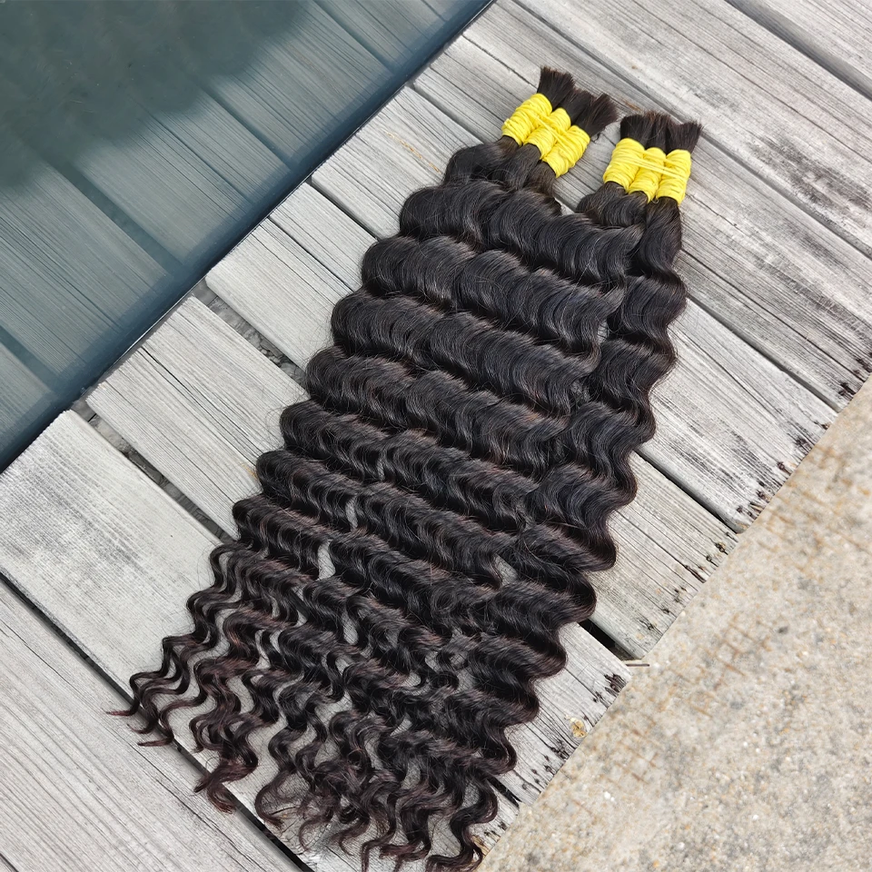 Massa Trança De Cabelo, 100% Cabelo Humano, Onda Profunda, Não Processados, Sem Trama, Tranças Boho, Extensões Em Massa, Cabelo Remy Indiano, 1B