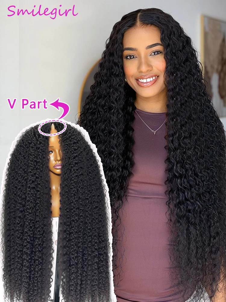 

36-дюймовый вьющийся парик с V-образным вырезом, человеческие волосы, бразильские девственные глубокие волны, парик из человеческих волос, обновленный U-образный парик, бесклеевой парик V-образной формы, плотность 250