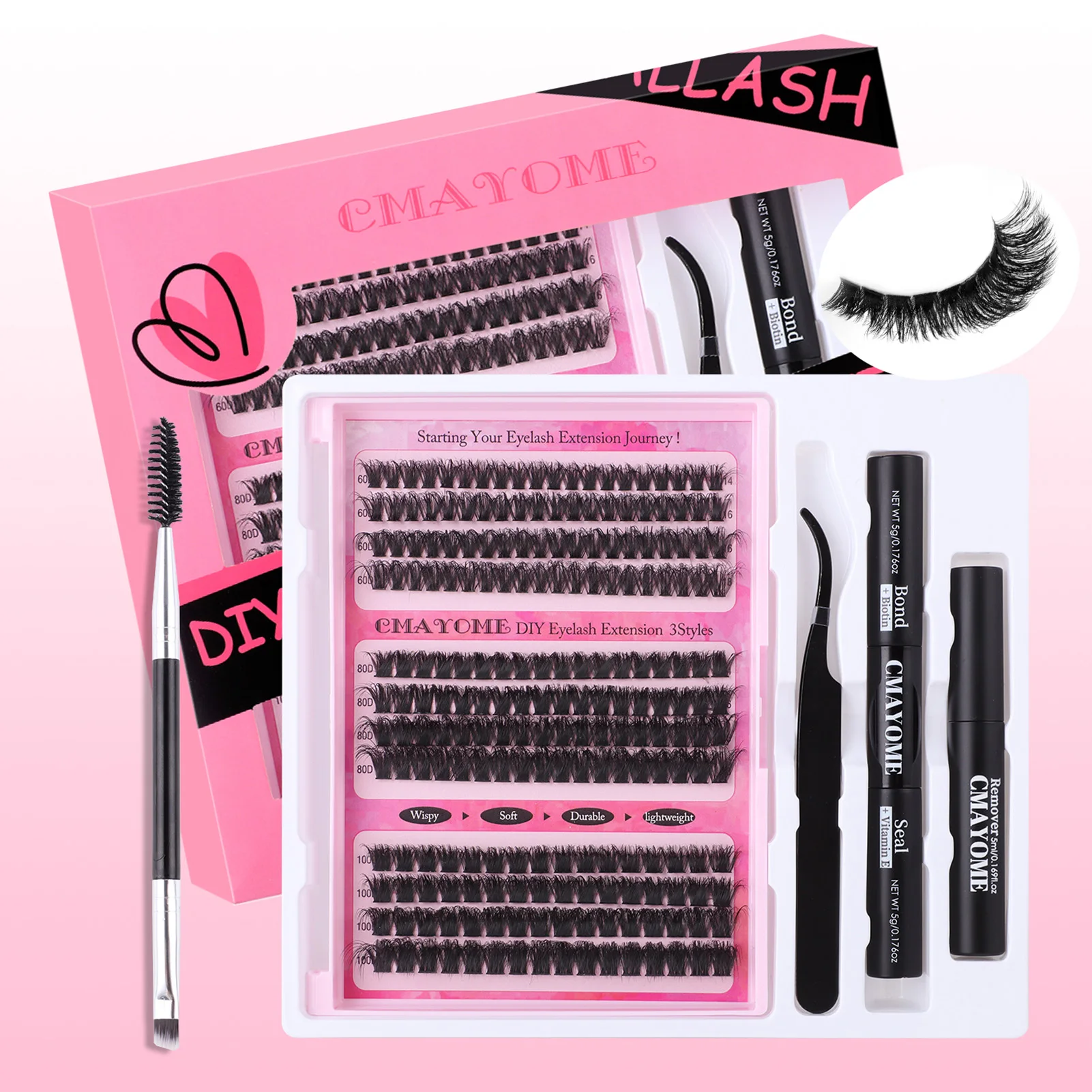 D Curl Individual Lashes Clusters Kit de cílios individuais com vedação e pinça ideal para cosplay e festas à fantasia