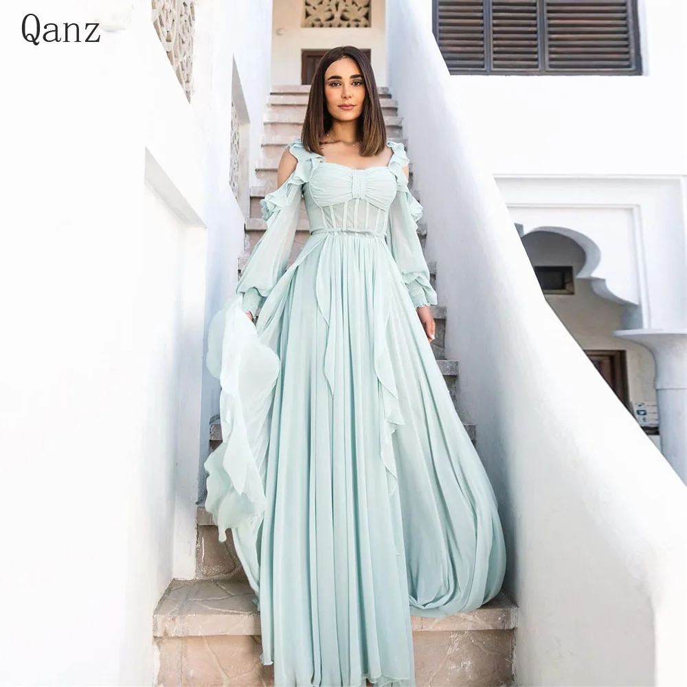 

Qazn Modest Silk Chiffon Evening Dresses Long Sleeves A Line Vestidos De Gala Lace Up Back Vestidos Para Eventos Especiales 2024