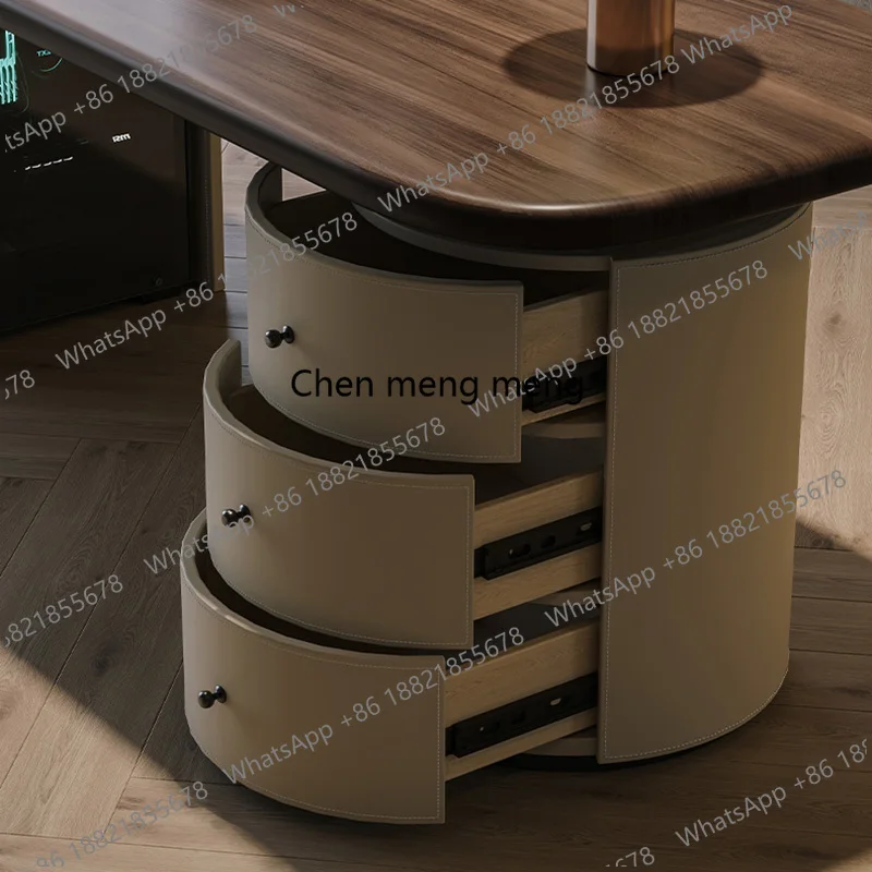 Fashion Wooden Rounded Corner Desk with Drawer Storage Cabinet,Contemporary Writing Table for Home Office  or Study Room