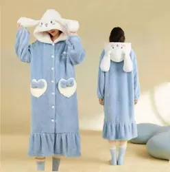 Cute Big Ear Dog Pajamas Nightgown Flannel Sleeping Bathrobe Sleeping Blanket Hooded Funny Pajamas Home Clothes