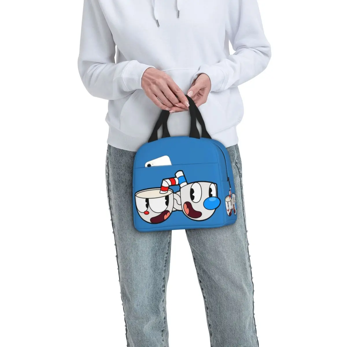 Cuphead Mugman Insulated Lunch Bags Leakproof Game Anime Meal Container Thermal Bag Tote Lunch Box School Picnic Food Bag