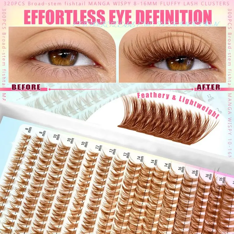 Brown Lash Cluster Extension Set 1 Set Warm-Toned False Lashes Match Light Brown Hair Easy to Apply
