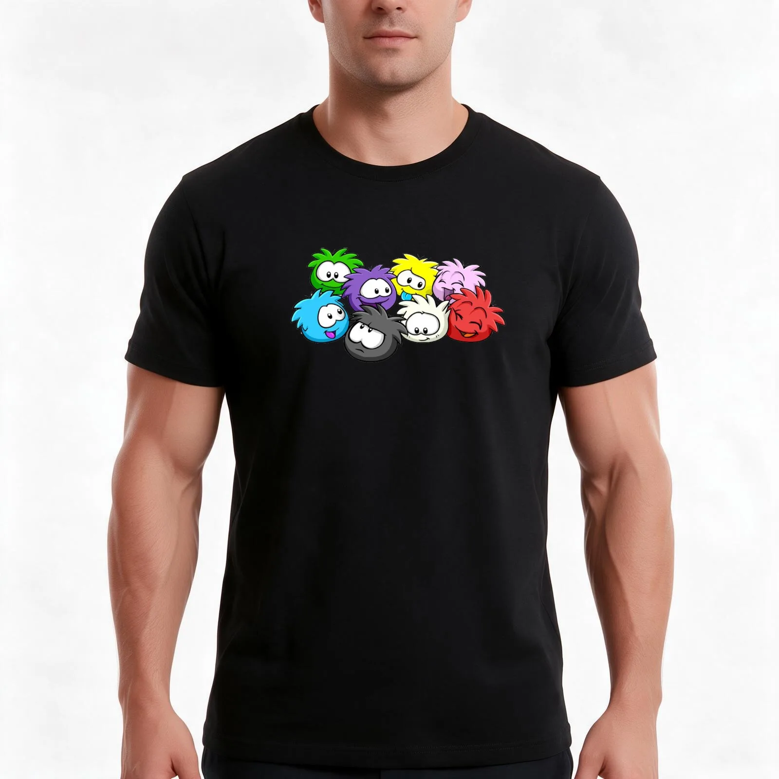 Club Penguin Puffles T-Shirt, Summer Casual Cotton Tee, Oversized Streetwear Tops, Vintage Graphic Print, Loose Fit Short Sleeve