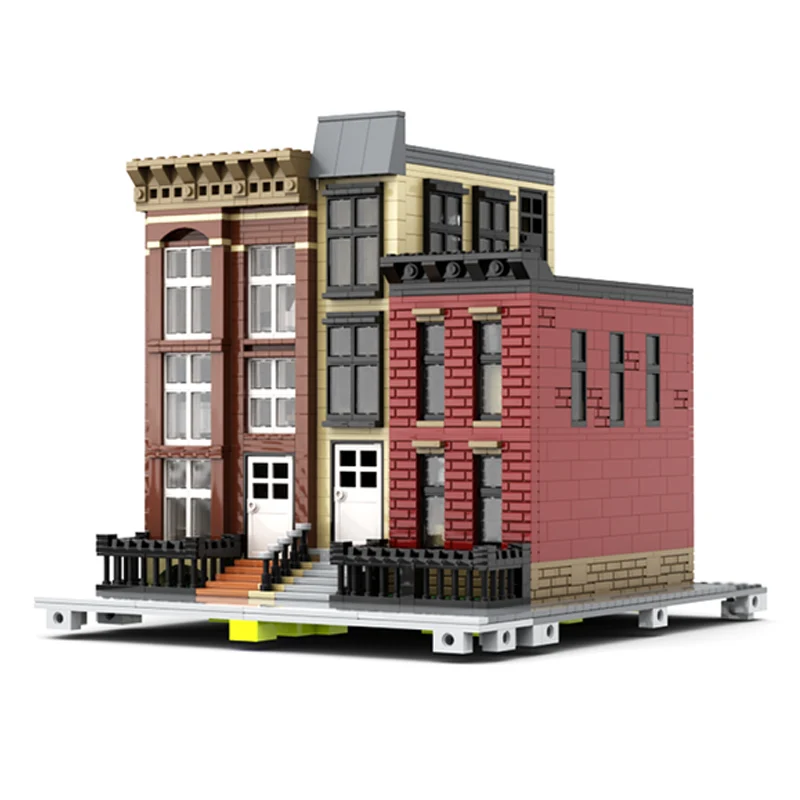 City Street View Model MOC Building Bricks American Townhouse Modular Technology Children Holiday Gifts Assemble Toys Suit