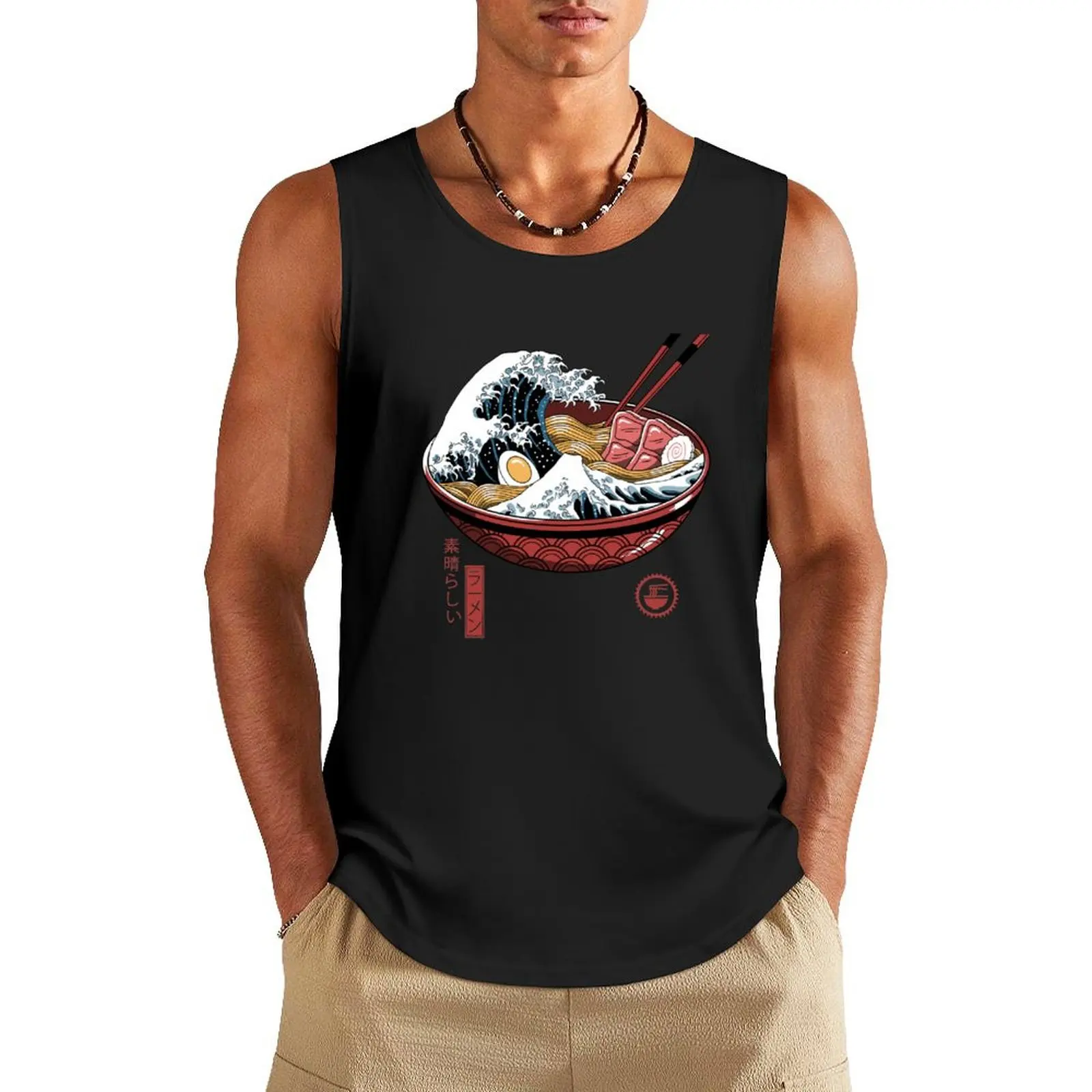 

Great Ramen Wave White Tank Top T-shirt sports fitness Sleeveless top