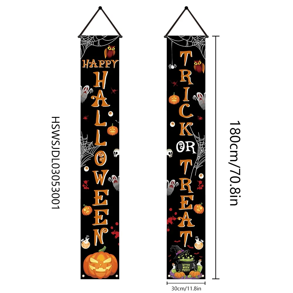 1pc for Halloween Welcome Banner, Featuring a Design with Pumpkins, Spider Webs, And Skeletons, Measuring  Ideal for Frightening