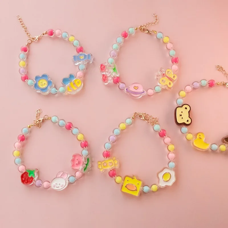 

Transparent Cartoon Cat Necklace Candy Color Summer Adjustable Collars for Small Dogs Beaded Chain Acrylic Puppy Accessories